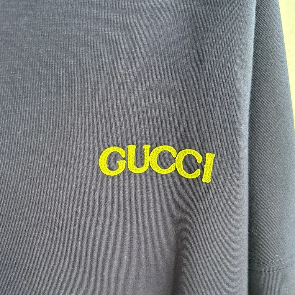 Gucci Logo Patch Knitted Scuba Embroidered Blue Half Zip Sweatshirt sz L